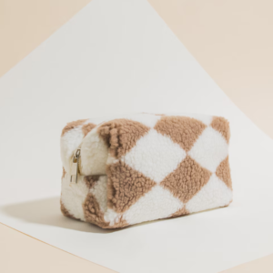 Teddy Woman Large Travel Toiletry Pouch Zipper Cosmetic Bag Cute Checkered Fashionable Velvet Leather Logo Letter Makeup Bag