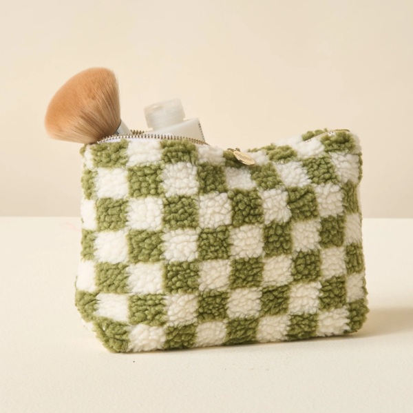 Teddy Woman Large Travel Toiletry Pouch Zipper Cosmetic Bag Cute Checkered Fashionable Velvet Leather Logo Letter Makeup Bag - صورة 6