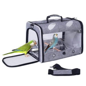 Portable Pet Bird Carrier Tote Bag Transparent Breathable Window Net Mesh Canvas Polyester Lining Zipper Parrot Travel Cage