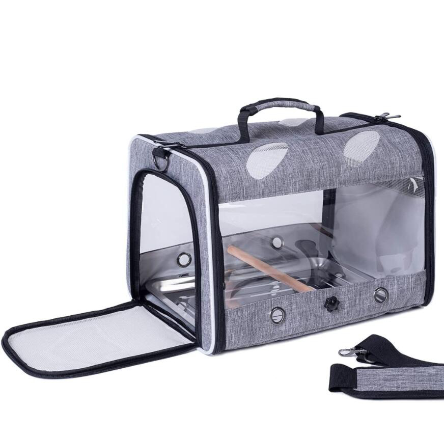 Portable Pet Bird Carrier Tote Bag Transparent Breathable Window Net Mesh Canvas Polyester Lining Zipper Parrot Travel Cage - Image 3
