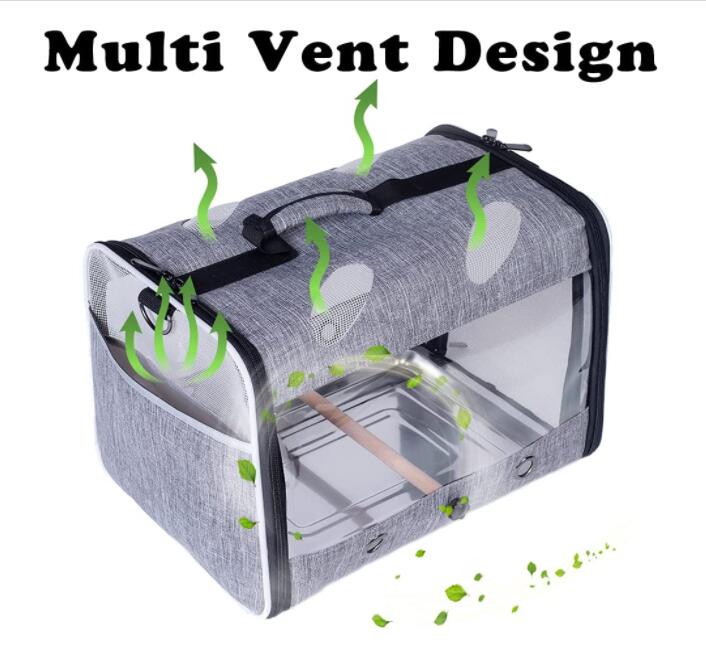 Portable Pet Bird Carrier Tote Bag Transparent Breathable Window Net Mesh Canvas Polyester Lining Zipper Parrot Travel Cage - Image 4