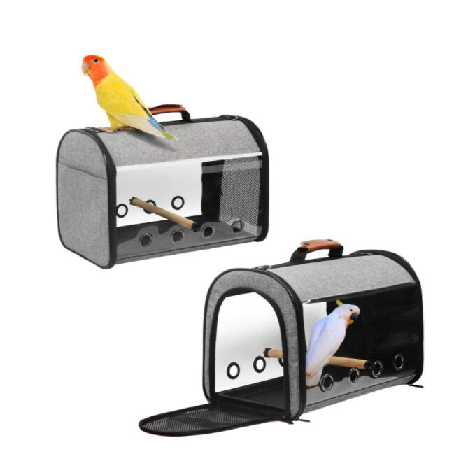 Portable Pet Bird Carrier Tote Bag Transparent Breathable Window Net Mesh Canvas Polyester Lining Zipper Parrot Travel Cage - Image 6