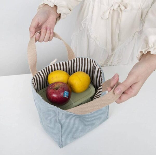 Corduroy Picnic Tote Bag Eco Cotton Cloth Small Handbag Zipper Closure Folding Ladies' Style Letter Vegetables Food Storage - 画像 4