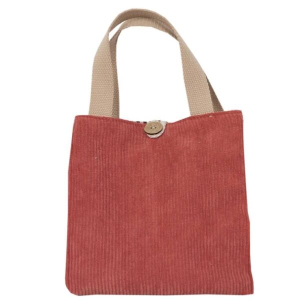 Corduroy Picnic Tote Bag Eco Cotton Cloth Small Handbag Zipper Closure Folding Ladies' Style Letter Vegetables Food Storage - 画像 6