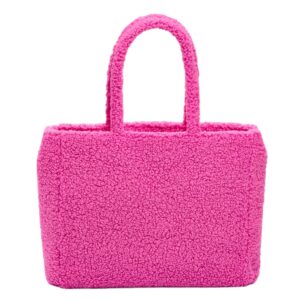 Custom Large TEDDY Shoulder Tote Bag Fashionable Sherpa Polyester With Zipper Pocket Soft Handbag for Groceries Custom Logo