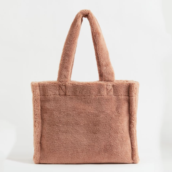 Large Personalized Teddy Sherpa Tote Bag Eco-Friendly Grocery Everything Bag Custom Logo Cotton Polyester Lining Two Travel - 画像 5