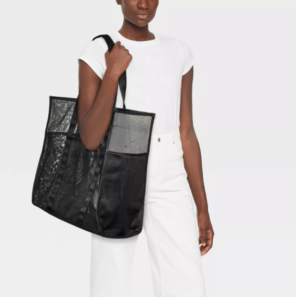 Fashionable Transparent Mesh Tote Beach Bag with Large Capacity PVC & Nylon Lining Zipper Closure Customizable Logo Pattern - 画像 5