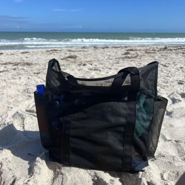 Fashionable Transparent Mesh Tote Beach Bag with Large Capacity PVC & Nylon Lining Zipper Closure Customizable Logo Pattern - 画像 6