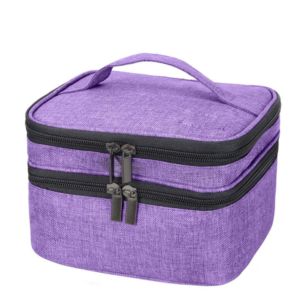 Double Layer Large Cosmetic Nail Polish Bag Organizer Portable Travel Toiletry Case with Zipper Closure Solid Color Fabric Case