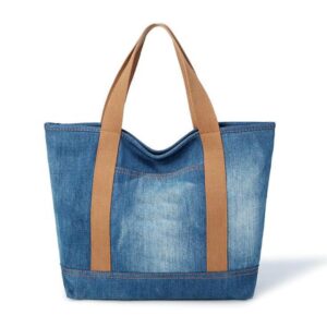 Custom Pattern Denim Tote Handbag Large Capacity Canvas Shoulder Bag Letter Decoration Cotton Handle Medium Size-for Shopping