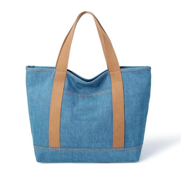 Custom Pattern Denim Tote Handbag Large Capacity Canvas Shoulder Bag Letter Decoration Cotton Handle Medium Size-for Shopping - 画像 3