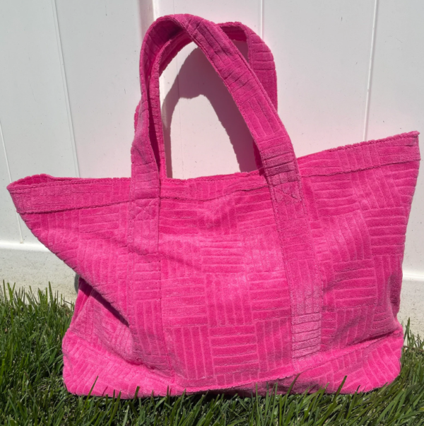 Customizable Large Personalized Initial Terry Beach Tote Bag for Women Monogrammed Shopping with Open Closure and Cotton Lining - Image 3