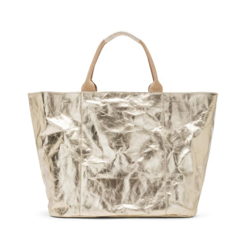 Reusable Unisex Grocery Shopping Bags Waterproof Washable Kraft Paper Tote Bag With Fabric Lining Handbags for All Ages