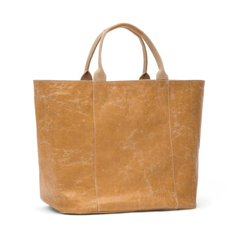 Reusable Unisex Grocery Shopping Bags Waterproof Washable Kraft Paper Tote Bag With Fabric Lining Handbags for All Ages - Imagen 4