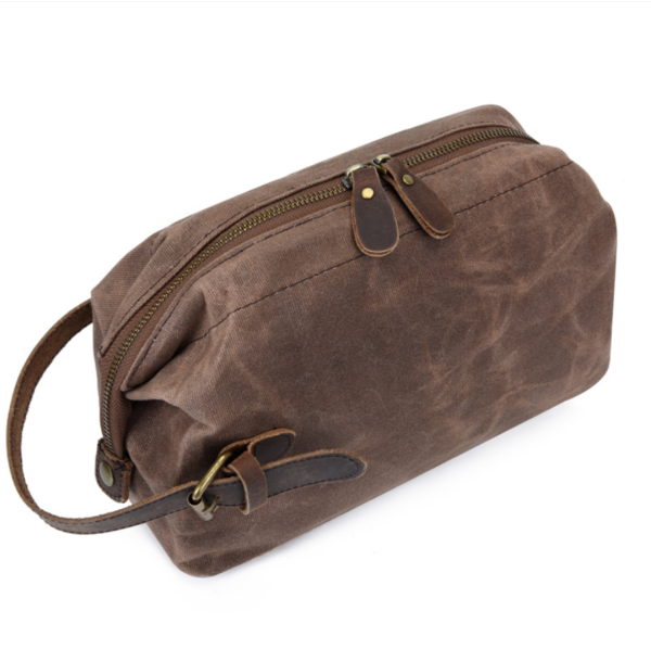 New Fashion Genuine Leather Makeup Bag Customized Vintage Beauty Case Dopp Kit Pouch  Zipper Closure Large Portable Travel Men - Image 2