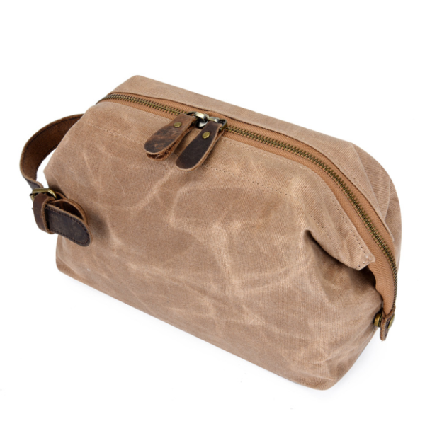 New Fashion Genuine Leather Makeup Bag Customized Vintage Beauty Case Dopp Kit Pouch  Zipper Closure Large Portable Travel Men - Image 3
