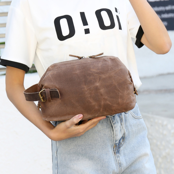 New Fashion Genuine Leather Makeup Bag Customized Vintage Beauty Case Dopp Kit Pouch  Zipper Closure Large Portable Travel Men - Image 6