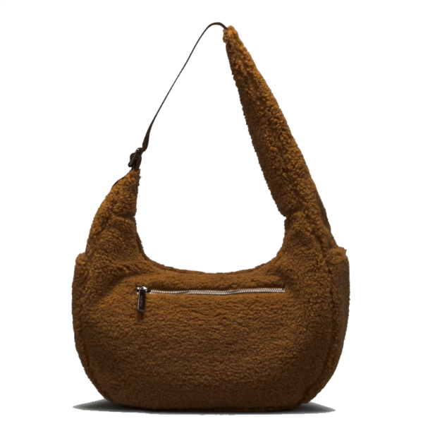 Teddy Moon Hobo Shape Sling Tote Bag Aesthetic Crossbody Shoulder Bum Pouch With Custom Logo Fur Material Two Straps - Image 3