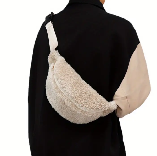 Teddy Moon Hobo Shape Sling Tote Bag Aesthetic Crossbody Shoulder Bum Pouch With Custom Logo Fur Material Two Straps - Image 4
