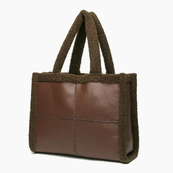 Women's Fashion Teddy Bag  Sherpa and Pu Leather Splicing Tote Bag - Bild 2
