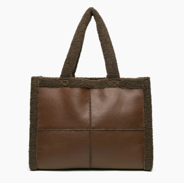 Women's Fashion Teddy Bag  Sherpa and Pu Leather Splicing Tote Bag - Bild 3