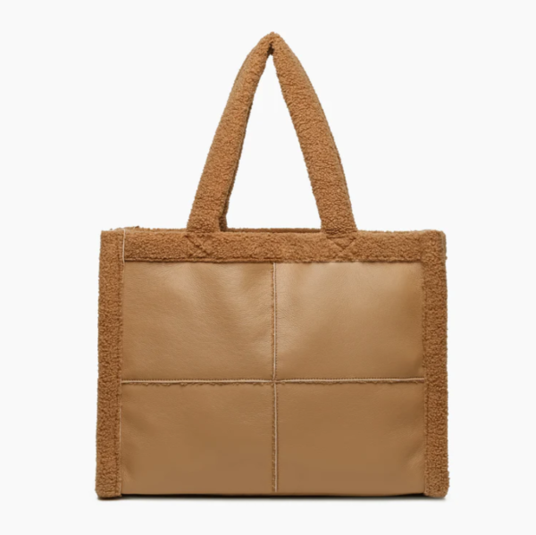 Women's Fashion Teddy Bag  Sherpa and Pu Leather Splicing Tote Bag - Bild 4