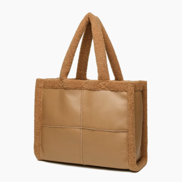 Women's Fashion Teddy Bag  Sherpa and Pu Leather Splicing Tote Bag - Bild 5