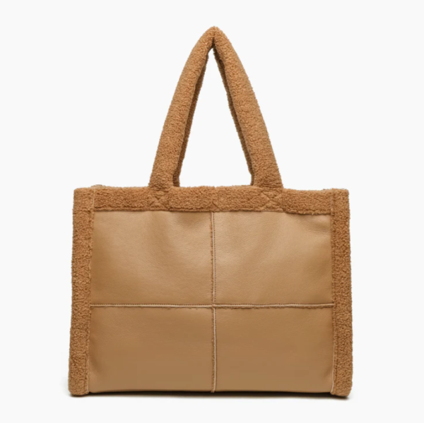 Women's Fashion Teddy Bag  Sherpa and Pu Leather Splicing Tote Bag - Bild 6
