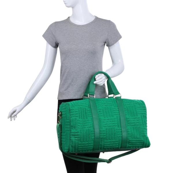 Woman Terry Weekender Tote Bag Terry Cloth Handbag Travel Bag Yoga Luggage Plush Embroidery Overnight Bags - Image 3
