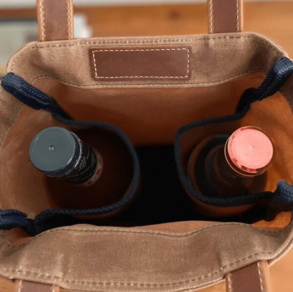 Canvas Wine Tote Bag Waterproof Wine Carrier Tote Bag Insulated 2 Bottle Cooler Bag - 画像 6