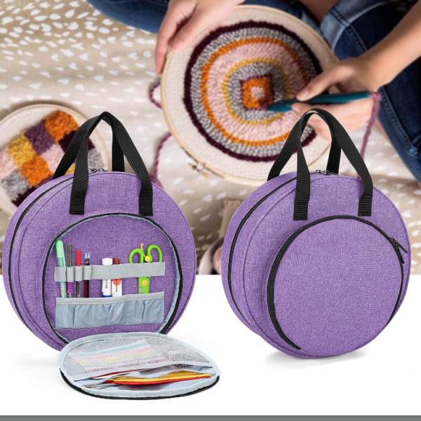 Woman Embroidery Bag Double-Layer Round Embroidery Project Storage Bag for Storing Embroidery Kits and Cross Stitch Kits - 画像 6
