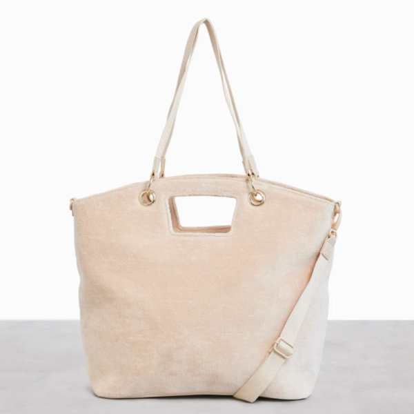 Women Polyester Terry Cloth Weekender Bag Toweling Tote Duffel in Trolley Handle
