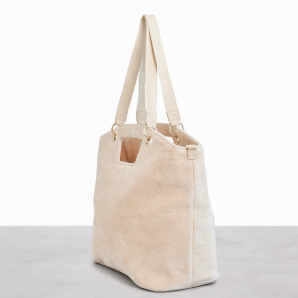 Women Polyester Terry Cloth Weekender Bag Toweling Tote Duffel in Trolley Handle - 画像 2