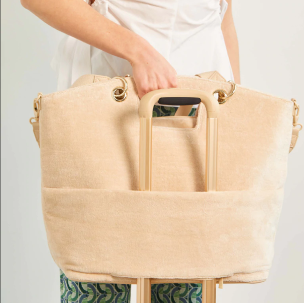 Women Polyester Terry Cloth Weekender Bag Toweling Tote Duffel in Trolley Handle - 画像 4