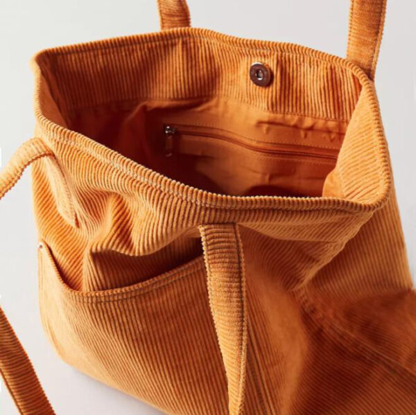 Women High Capacity Women Corduroy Beach Bag Ladies Casual Solid Color Shoulder Bag - Imagem 4