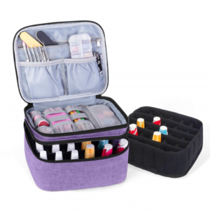 Durable Double Layer Travel Makeup Bag Women, Large Cosmetic Case, Organizer for Travel