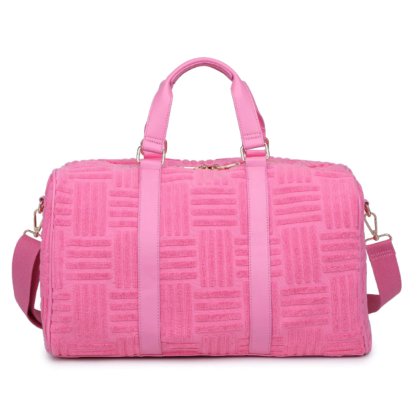 Women's Fashion Terry Duffle Bag Stylish Soft Pink Terry Cloth Embossed Duffle Bag - Image 2