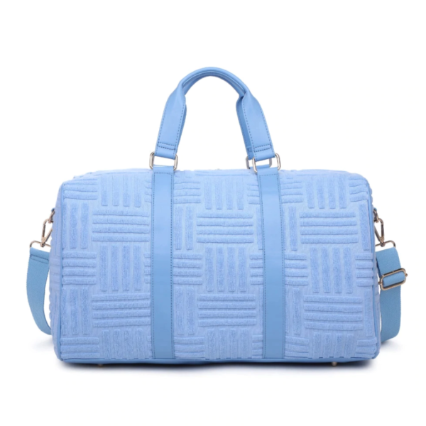 Women's Fashion Terry Duffle Bag Stylish Soft Pink Terry Cloth Embossed Duffle Bag - Image 5