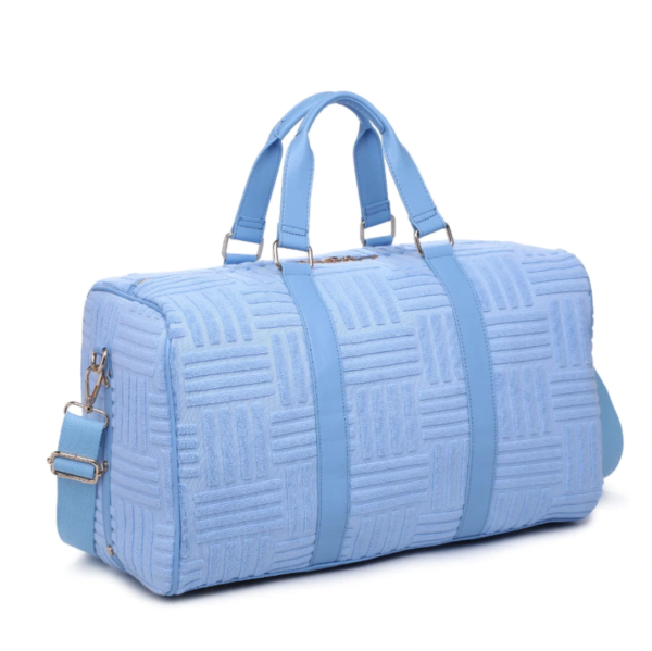 Women's Fashion Terry Duffle Bag Stylish Soft Pink Terry Cloth Embossed Duffle Bag - Image 6
