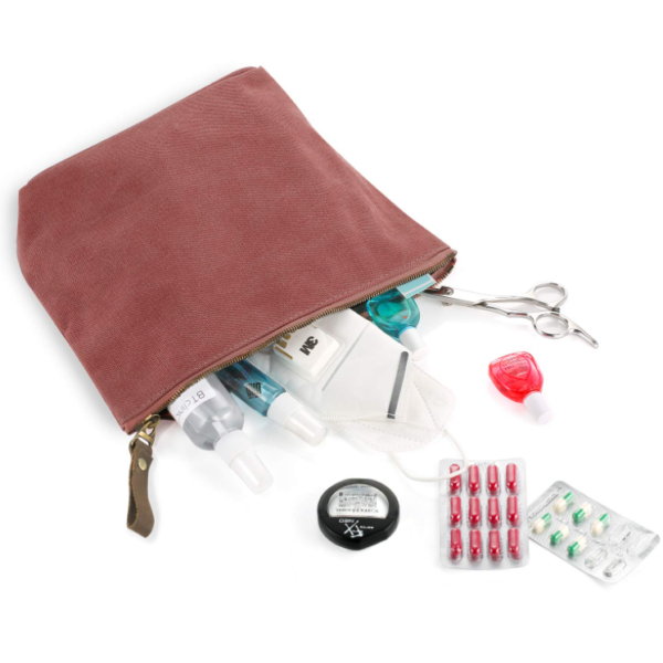 Recycled Cotton Makeup Bag Natural Canvas Cosmetic Bag Toiletry Pouch - 画像 3