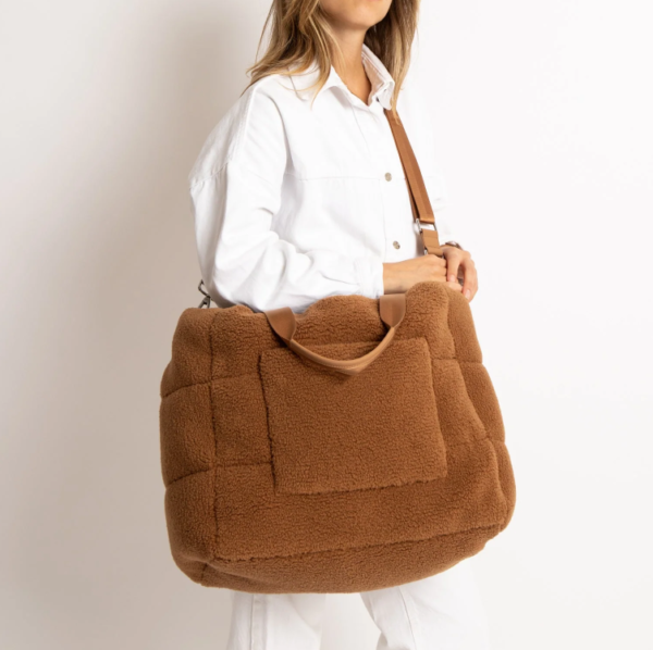 Fluffy Fleece Teddy Tote Bag with Zipper, Boho Large Shoulder Tote Bag - 画像 4