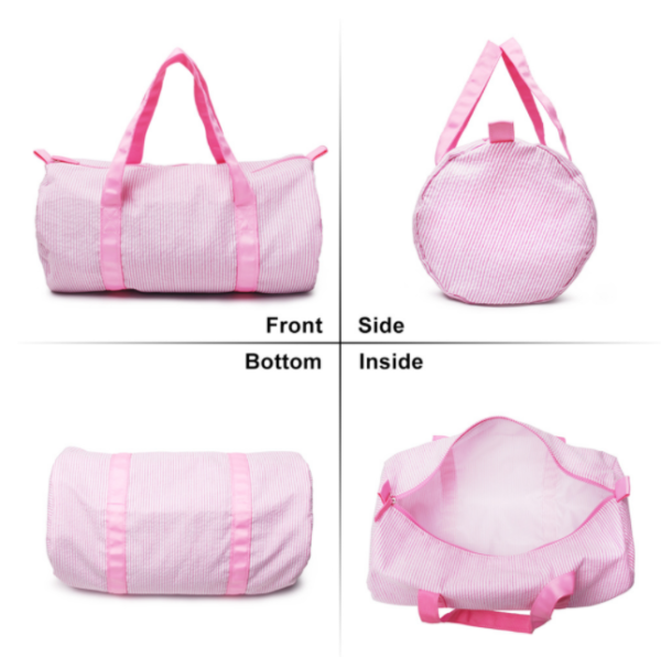 Seersucker Travel Duffle Bag Carry on Lightweight Overnight Barrel Bag Boys Girls Weekender Duffel Bag - 画像 5
