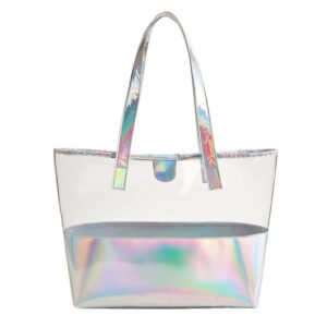 Hologram Handbag Casual Tote Simply Metallic in Holographic Rainbow Tote Beach Bag