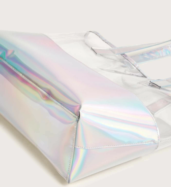 Hologram Handbag Casual Tote Simply Metallic in Holographic Rainbow Tote Beach Bag - Image 5