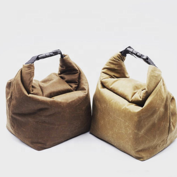 Waterproof Thermal Insulation Stylish Eco Organic Cotton Heavy Waxed Canvas Lunch Bag Webbing Handle