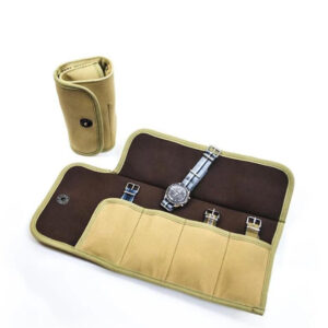 Waterproof Waxed Canvas Travel Watch Roll Organizer Case for 4 Watches