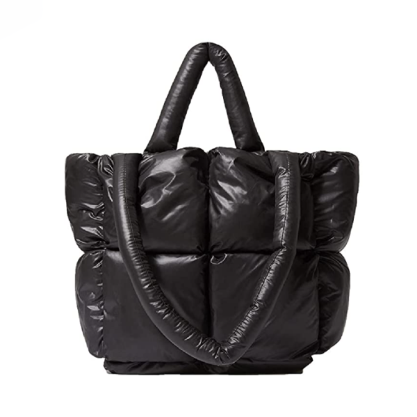 Woman Nylon Quilted Tote Bag Cotton Padded Down Feather Fabric Quilted Tote Bag