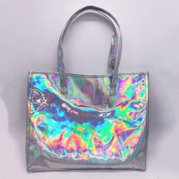 Custom Woman Beauty Shinny Holographic Shopping Laser Reusable Purple Tote Bag - 画像 4