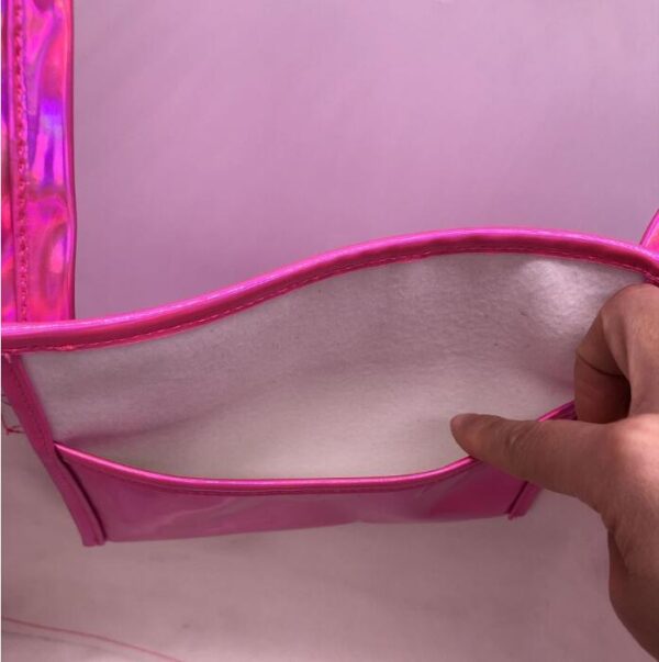 Custom Woman Beauty Shinny Holographic Shopping Laser Reusable Purple Tote Bag - 画像 5