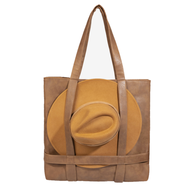 PU Leather Tote Bag Hat Holder Tote Bag Outdoor Handbag Hat Bag - 画像 2